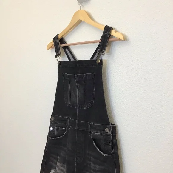 Risen Medium Women's Black Denim Shortalls Overalls Shorts Distressed RDS6059 - Picture 5 of 11